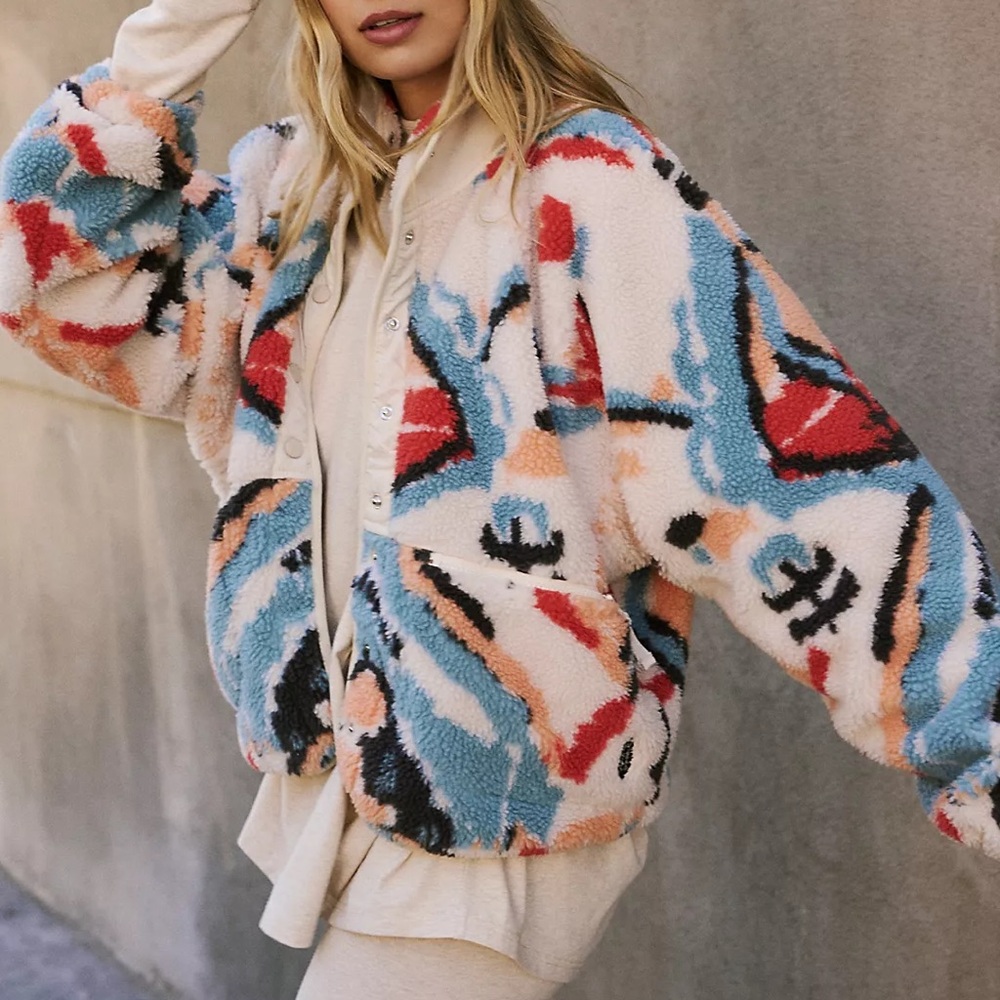 Free People Hit the Slopes Printed Fleece Jacket
